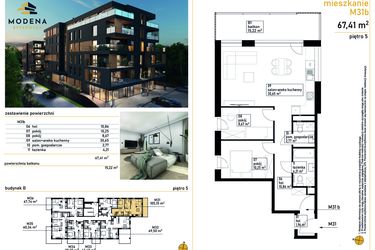 Rzut - Mieszkanie na sprzedaż 3 pokoje o powierzchni 67,2 m² - numer B31b w Modena Bytkowska 113