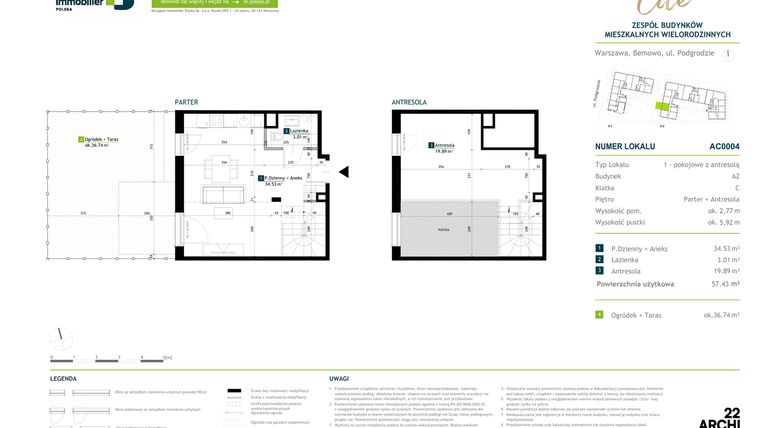 Rzut - Mieszkanie na sprzedaż 1 pokój o powierzchni 57,43 m² - numer AC0004 w Viva Cité 2