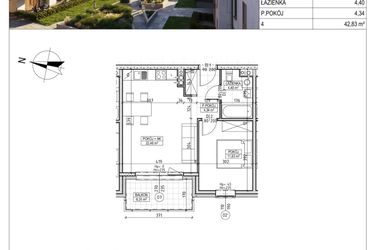 Rzut - Mieszkanie na sprzedaż 2 pokoje o powierzchni 42,83 m² - numer M.B7.01.11 w Osiedle Harmonia bud. B7