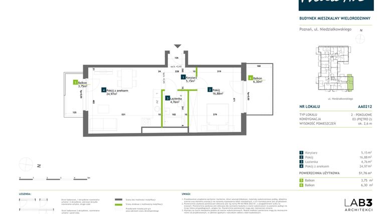 Rzut - Mieszkanie na sprzedaż 2 pokoje o powierzchni 51,76 m² - numer AA0212 w Vilda Arte