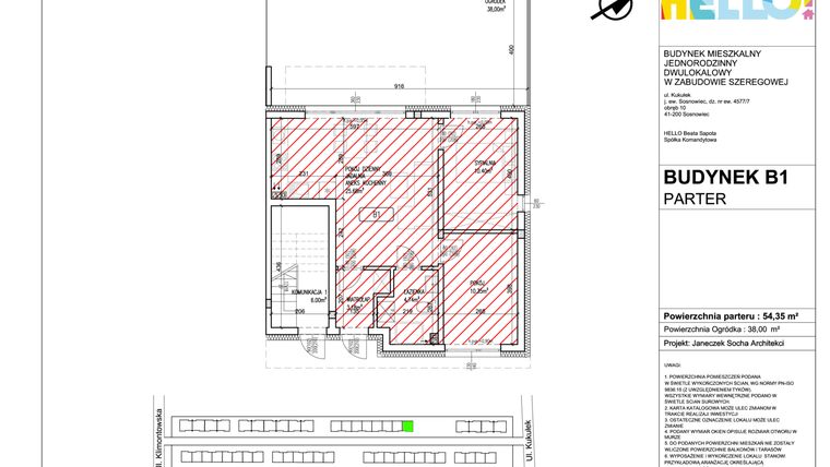Rzut - Mieszkanie na sprzedaż 3 pokoje o powierzchni 54,35 m² - numer B1.1 w HELLO! KUKUŁKI bud. B