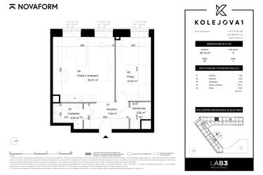 Rzut - Mieszkanie na sprzedaż 2 pokoje o powierzchni 54,16 m² - numer B-01-05 w Kolejova 1