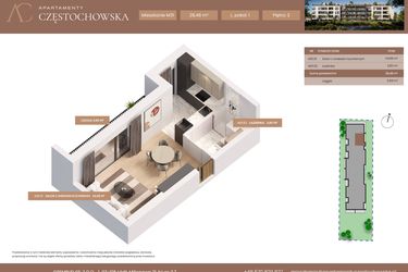 Rzut - Mieszkanie na sprzedaż 1 pokój o powierzchni 28,48 m² - numer 31 w Apartamenty Częstochowska