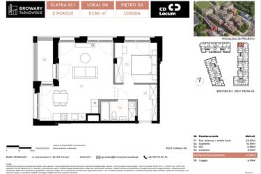 Rzut - Mieszkanie na sprzedaż 2 pokoje o powierzchni 51,86 m² - numer B1.1.6 w Browary Tarnowskie etap 1