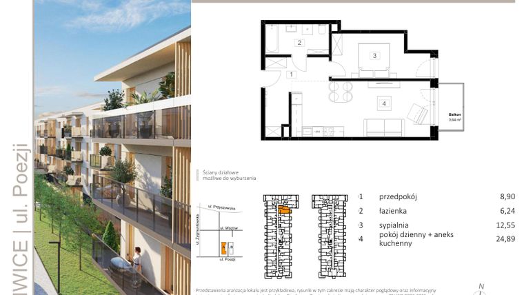 Rzut - Mieszkanie na sprzedaż 2 pokoje o powierzchni 52,71 m² - numer A.70 w Poezji