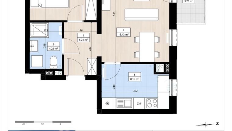Rzut - Mieszkanie na sprzedaż 2 pokoje o powierzchni 46,39 m² - numer B4/2/31 w MONTANO