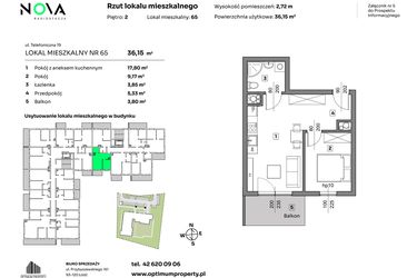 Rzut - Mieszkanie na sprzedaż 2 pokoje o powierzchni 36,15 m² - numer 65 w Nova Radiostacja