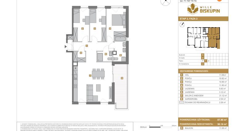 Rzut - Mieszkanie na sprzedaż 4 pokoje o powierzchni 87,9 m² - numer X/4 w Wille Biskupin Etap 2.2