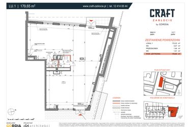 Rzut - Lokal użytkowy na sprzedaż 1 pokój o powierzchni 179,65 m² - numer LU.1 w Craft Zabłocie