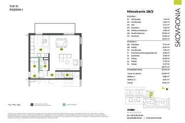 Rzut - Mieszkanie na sprzedaż 5 pokoi o powierzchni 143,1 m² - numer 2BL/2 w Skowronia