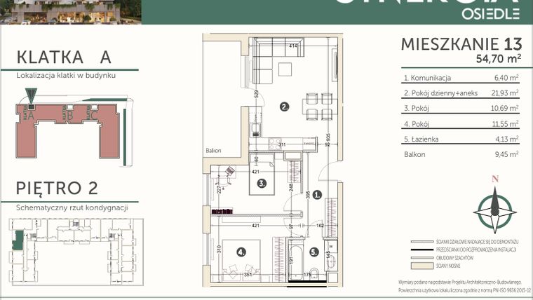 Rzut - Mieszkanie na sprzedaż 3 pokoje o powierzchni 54,7 m² - numer M13 w SYNERGIA