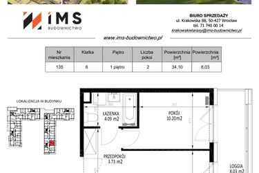 Rzut - Mieszkanie na sprzedaż 2 pokoje o powierzchni 34,14 m² - numer 135 w Krakowskie Tarasy etap V