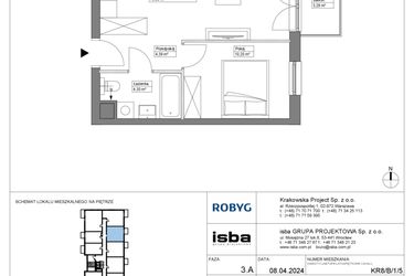 Rzut - Mieszkanie na sprzedaż 2 pokoje o powierzchni 38,79 m² - numer KR8/B/1/5 w Apartamenty Krakowska etap VIII