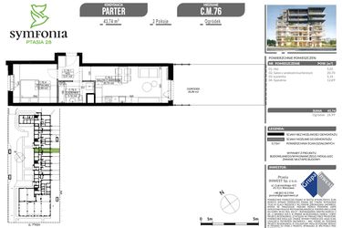 Rzut - Mieszkanie na sprzedaż 2 pokoje o powierzchni 43,74 m² - numer C.76 w Symfonia Ptasia 28