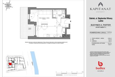 Rzut - Mieszkanie na sprzedaż 1 pokój o powierzchni 33,15 m² - numer A3 w Kapitanat A