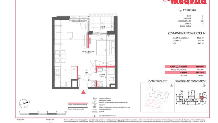 Rzut - Mieszkanie na sprzedaż 1 pokój o powierzchni 41,8 m² - numer A.032 w Modena II