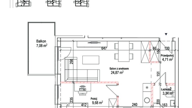 Rzut - Mieszkanie na sprzedaż 2 pokoje o powierzchni 42,6 m² - numer 11A w Łowicka 25