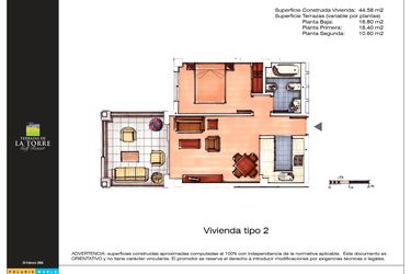 Rzut - Mieszkanie na sprzedaż 1 pokój o powierzchni 44 m² - numer 2 w Las Terrazas de la Torre