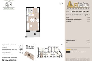 Rzut - Mieszkanie na sprzedaż 1 pokój o powierzchni 29,89 m² - numer B42 w Krzesławickie Tarasy