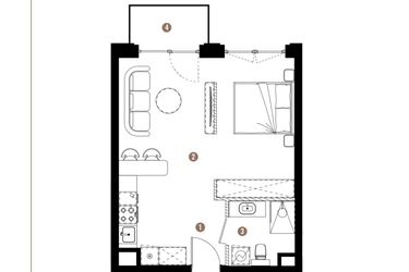 Rzut - Mieszkanie na sprzedaż 1 pokój o powierzchni 38,3 m² - numer F.B.00.22 w Apartamenty Reytana bud. F