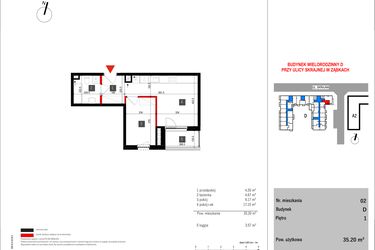 Rzut - Mieszkanie na sprzedaż 2 pokoje o powierzchni 35,2 m² - numer D.2 w Skrajna 9 bud. D