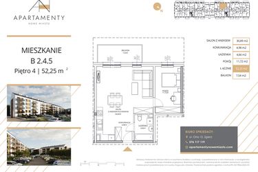 Rzut - Mieszkanie na sprzedaż 2 pokoje o powierzchni 52,25 m² - numer B2.4.5 w Apartamenty Nowe Miasto