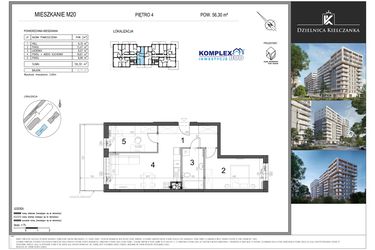 Rzut - Mieszkanie na sprzedaż 3 pokoje o powierzchni 56,3 m² - numer 20 w Dzielnica Kielczanka etap II