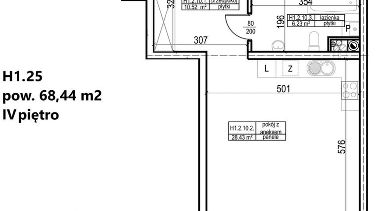 Rzut - Mieszkanie na sprzedaż 4 pokoje o powierzchni 84,78 m² - numer H1.25 w Apartamenty Słoneczne