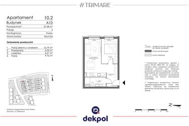 Rzut - Mieszkanie na sprzedaż 2 pokoje o powierzchni 36,9 m² - numer 10.2 w Trimare