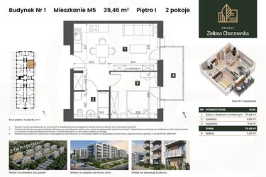 Rzut - Mieszkanie na sprzedaż 2 pokoje o powierzchni 39,46 m² - numer B1.M5 w Osiedle Zielona Chorzowska