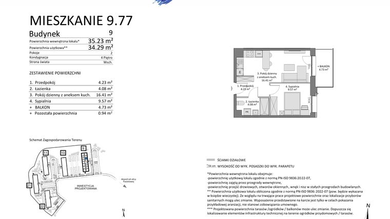 Rzut - Mieszkanie na sprzedaż 2 pokoje o powierzchni 34,29 m² - numer 9.77 w Osiedle Pastelowe etap IV