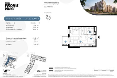 Rzut - Mieszkanie na sprzedaż 1 pokój o powierzchni 31,1 m² - numer C.2.2.M13 w Nowe Promenady etap II