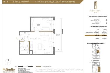 Rzut - Mieszkanie na sprzedaż 2 pokoje o powierzchni 41,09 m² - numer B-15 w Cieszyńska 9 budynek B i C