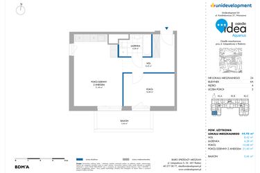 Rzut - Mieszkanie na sprzedaż 2 pokoje o powierzchni 44,98 m² - numer 6A/24 w Osiedle Idea Aquarius