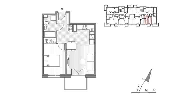 Rzut - Mieszkanie na sprzedaż 2 pokoje o powierzchni 39,29 m² - numer G.6 w Glogera bud. F i G