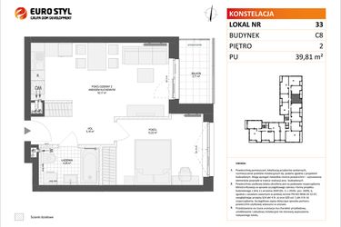 Rzut - Mieszkanie na sprzedaż 2 pokoje o powierzchni 39,81 m² - numer C8.33 w Konstelacja etap IV