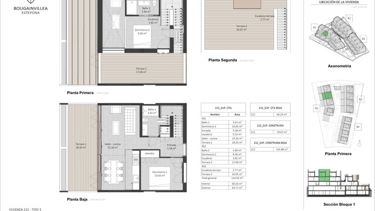 Rzut - Mieszkanie na sprzedaż 2 pokoje o powierzchni 60 m² - numer 212 w Bougainvillea - Estepona