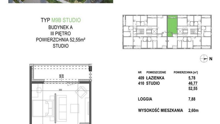 Rzut - Mieszkanie na sprzedaż 1 pokój o powierzchni 52,55 m² - numer M9B.P4 w Apartamenty Żorska