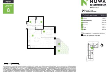 Rzut - Mieszkanie na sprzedaż 2 pokoje o powierzchni 49,47 m² - numer M8 w Nowa Częstochowa Mościckiego
