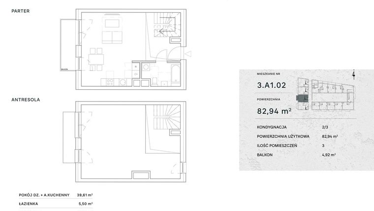 Rzut - Mieszkanie na sprzedaż 2 pokoje o powierzchni 82,94 m² - numer 3.A1.02 w Żernicka Park
