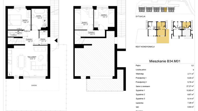 Rzut - Mieszkanie na sprzedaż 4 pokoje o powierzchni 79,29 m² - numer 34.1 w River Park