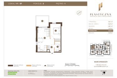 Rzut - Mieszkanie na sprzedaż 2 pokoje o powierzchni 46,53 m² - numer PK-LM-07 w Plastyczna Kamienica przy Sympatycznej