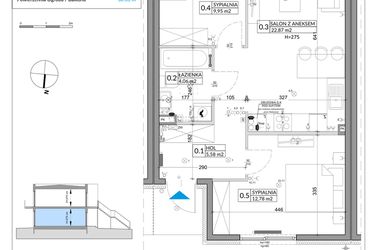 Rzut - Mieszkanie na sprzedaż 3 pokoje o powierzchni 57,39 m² - numer 56A w Osiedle Młodych etap IX