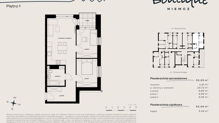 Rzut - Mieszkanie na sprzedaż 3 pokoje o powierzchni 53,68 m² - numer 10 w Boutique NIEMCZ
