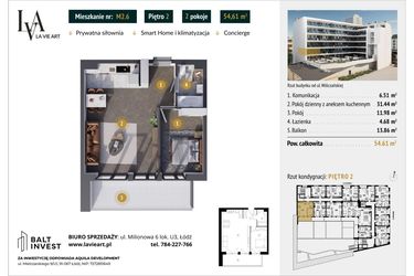 Rzut - Mieszkanie na sprzedaż 2 pokoje o powierzchni 54,61 m² - numer M2.6 w La Vie Art
