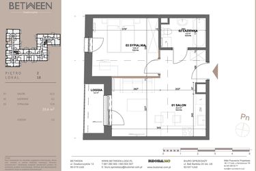 Rzut - Mieszkanie na sprzedaż 2 pokoje o powierzchni 39,4 m² - numer 18 w BETWEEN