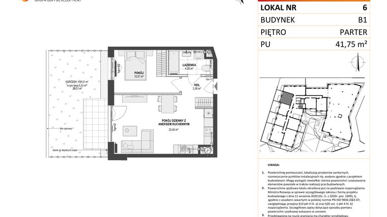Rzut - Mieszkanie na sprzedaż 2 pokoje o powierzchni 41,75 m² - numer 6 w Leśna Góra
