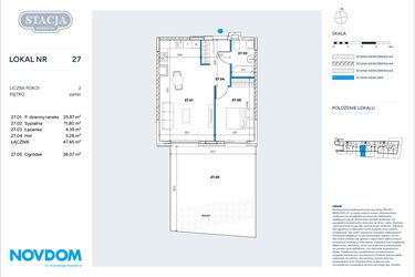 Rzut - Mieszkanie na sprzedaż 2 pokoje o powierzchni 47,45 m² - numer 27 w Stacja Grodzisk
