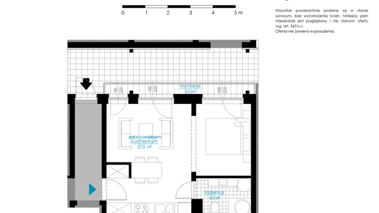 Rzut - Mieszkanie na sprzedaż 1 pokój o powierzchni 31 m² - numer A.6/0 w Kostuchna Park