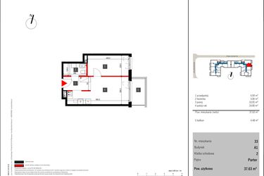 Rzut - Mieszkanie na sprzedaż 2 pokoje o powierzchni 37,63 m² - numer 33 w Mochtyńska 56